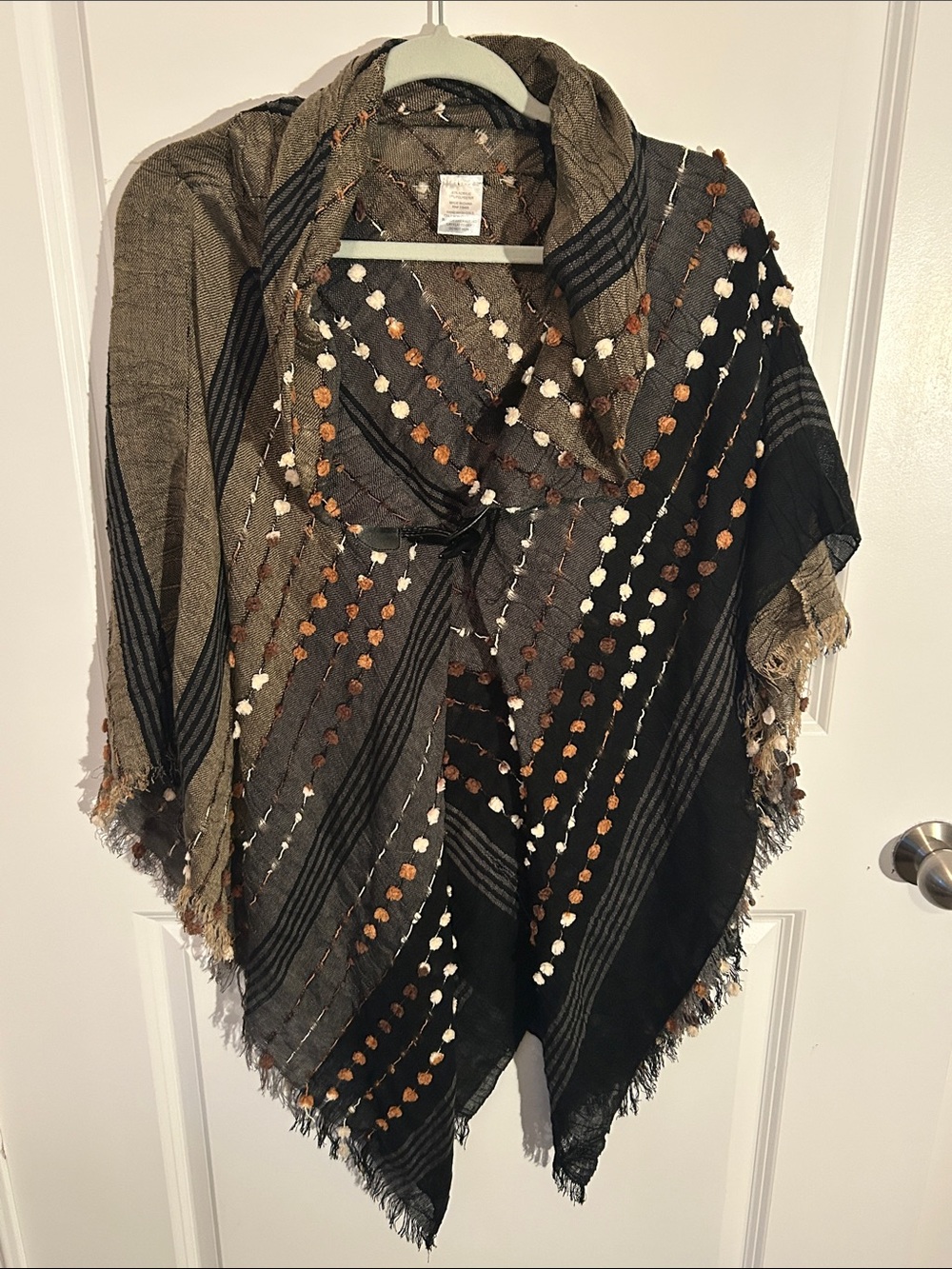Boho Fringe Dot Shawl - Black and Brown